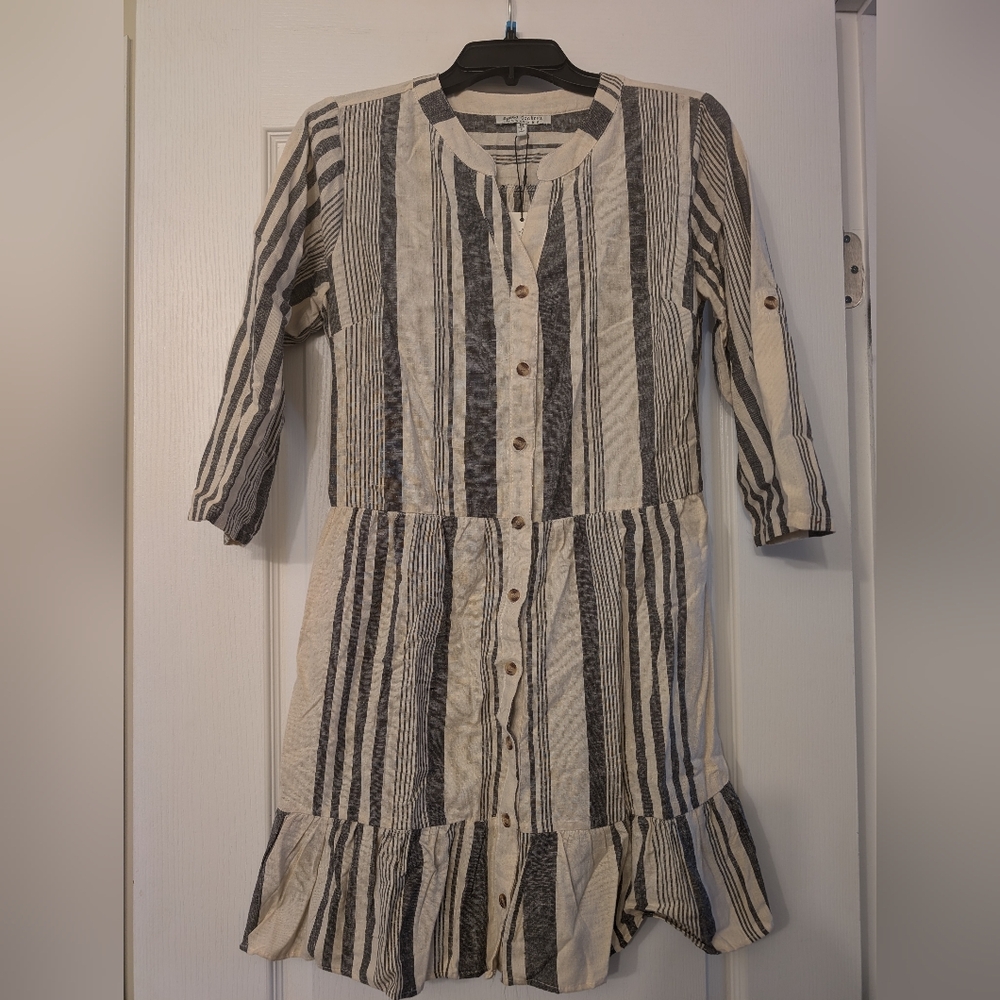 Striped Women Dress - Dark Gray And Creme